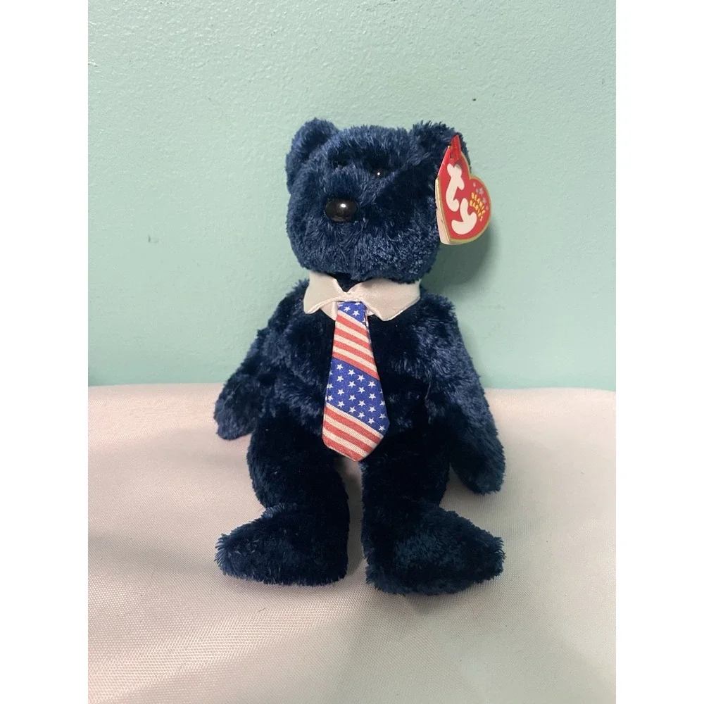 *Rare/Retired* TY Beanie baby 'POPS'‎ bear with USA flag tie (2002)NEW With Tag